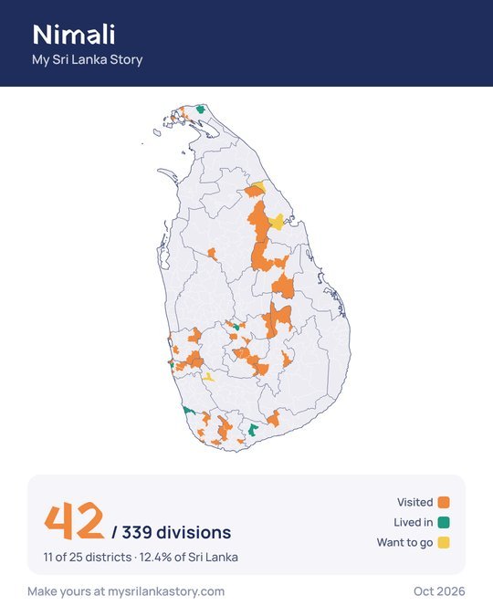 Example travel map card: Priya has explored 42 of India’s 785 districts across 11 states